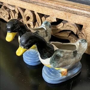 Set of 2 vintage mallard Duck Shaped Ceramic planters